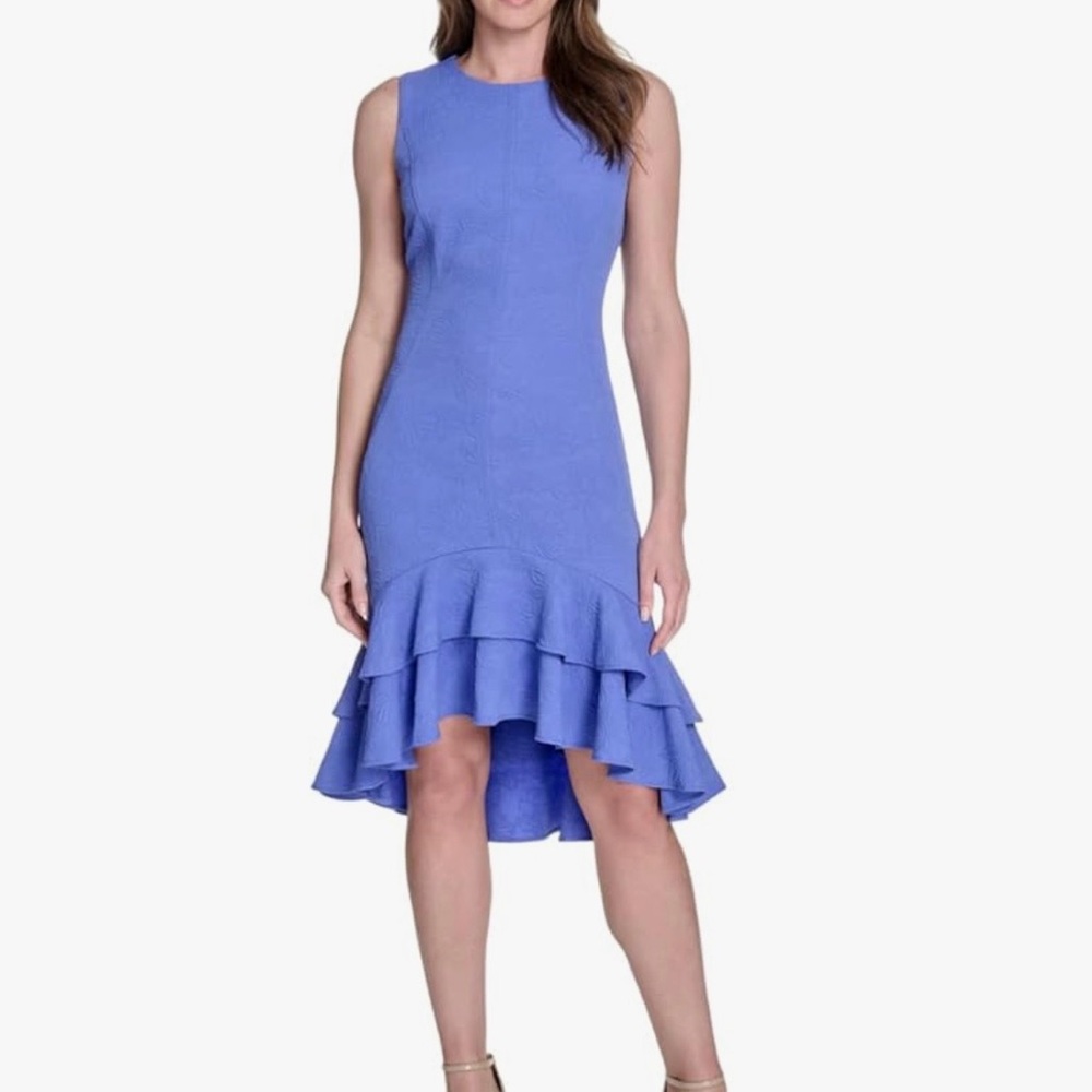 Tommy Hilfiger Womens Tiered Sleeveless Flattering Midi Dress 12